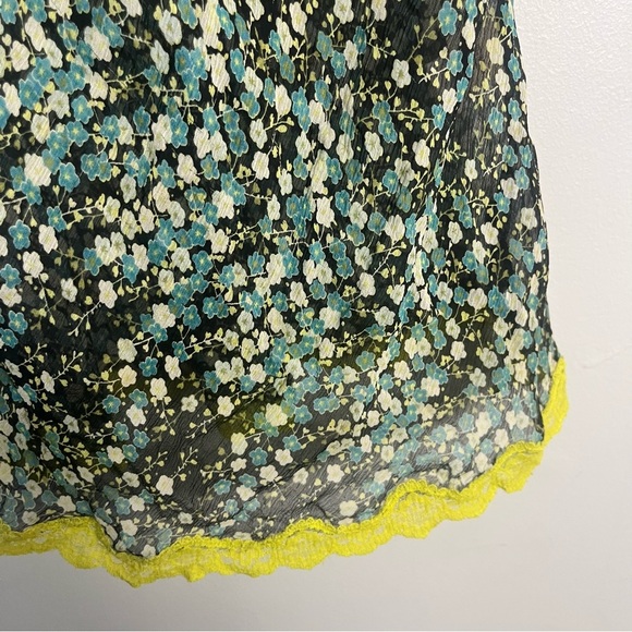 Vintage Express Design Studios Y2K 100% silk green lace floral tank size small - Picture 2 of 7